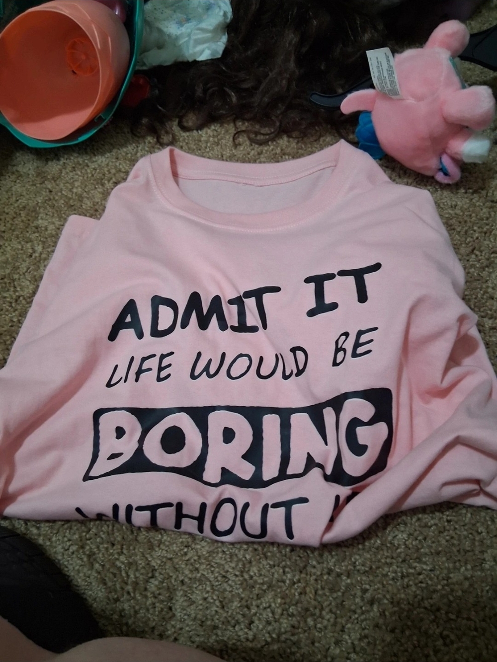 SHEIN Pink Graphic Short Sleeve Tee - Bold Black Text